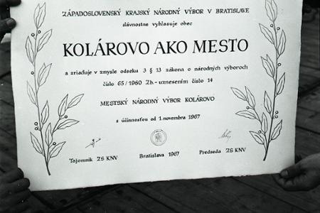 Rok 1967: Kolárovo sa stáva mestom